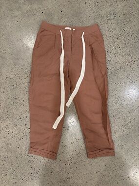 Wilfred Linen Trousers in Dusty Rose with Cream Drawstring